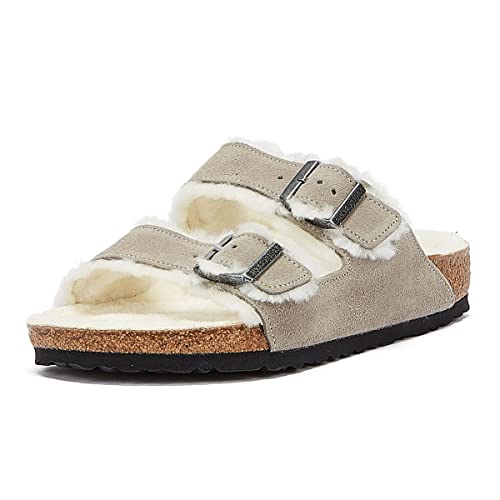 Birkenstock Damen Arizona Lammfell Pantoletten, Stone Coin, 40 EU, Steinmünze, 40.5 EU von BIRKENSTOCK