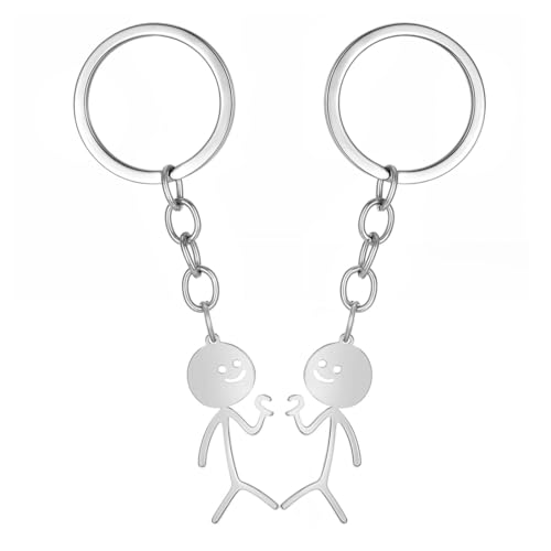BIRLOZA 2 Stück Partner Schlüsselanhänger Partner,Schlüsselanhänger Paar Herz Finger Geschenk Keychain Freundschafts Lustiges Edelstahl Stickman Fernfreundschaft Schmuck für Partner Männer Frauen von BIRLOZA