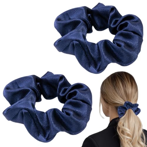 BIRLOZA 2 Stück Seiden Haargummi Damen Scrunchies Haargummi Scrunchie Seide Haargummis Silk Hair Ties Haarband Satin Haarringe Elastische Dicke Bänder für Haarklammer Frauen Haarschmuck (Dunkelblau) von BIRLOZA