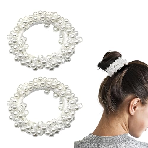 BIRLOZA 2 Stücke Scrunchies Haargummis Weiß Perlen Haargummi Damen Elastisches Scrunchies Mädchen Zopfgummi Haarschmuck Kopfschmuck von BIRLOZA