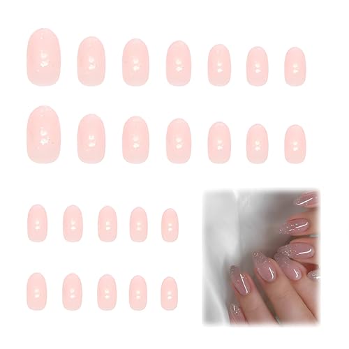 BIRLOZA 24 Stück French Tip Press On Nails kurze runde Spitzen Almond Form mit Gold Foil Design Künstliche Nägel für Damen Tip Press On Nails von BIRLOZA