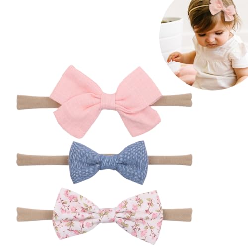 BIRLOZA 3 Stück Baby Stirnband Bogen Haarbänder Baby Haarband Baby Stirnbänder Baby Mädchen Nylon Stirnband von BIRLOZA