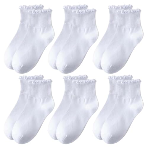 BIRLOZA 6 Pcs RüSchen Socken Socken Mit RüSchen Damen SöCkchen Mit RüSchen Socken Mit RüSchen Socken Cute Socks SüßE Socken Socken RüSchen Damen RüSchensocken RüSchen Socken Damen Spitzen von BIRLOZA