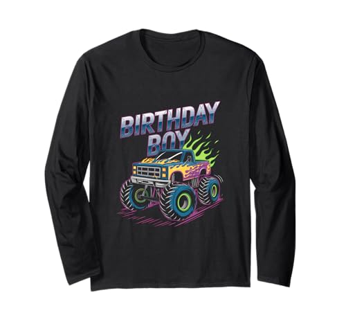 Birthday Boy Monster Truck Mit Flammen Großer Räder Kinder Langarmshirt von BIRTHDAY BOY Monster Truck Party Spaß