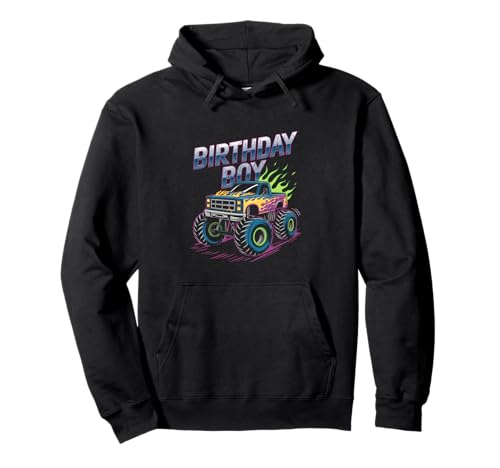 Birthday Boy Monster Truck Mit Flammen Großer Räder Kinder Pullover Hoodie von BIRTHDAY BOY Monster Truck Party Spaß