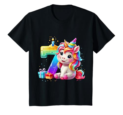 BIRTHDAY GIRL UNICORN DESIGNS Kinder 80 Schwarz Einhorn 7. Geburtstag Mädchen T-Shirt von BIRTHDAY GIRL UNICORN DESIGNS