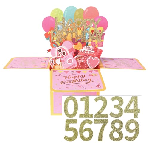 BIRWUMI 3D-Pop-Up Geburtstagskarte, Pop-Up-Karte zum Geburtstag, 3D-Happy Birthday-Grußkarte mit Umschlag, Geburtstagskarte für Kinder Frauen Mädchen (Zahlen auf DIY-Grußkarten) von BIRWUMI
