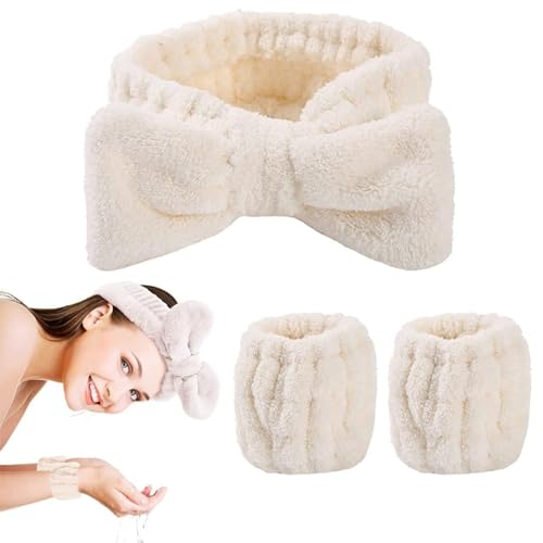 BIRZAR 3-teiliges Kopfband- und Armband-Set, Mikrofaser-Handgelenk, Handgelenk-Waschbänder, Hautpflege-Stirnbänder, Make-up-Stirnband mit Handgelenkband, Gesichts-Stirnband, Gesichtsreinigung von BIRZAR