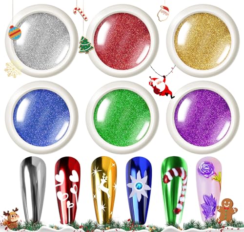 BISHENGYFGold Chrome Nail Powder - 6 Colors Metallic Nail Chrome Powders, Shiny Mirror Effect Red Chrome Nail Powder, Silver Nail Powder Green Chrome Nails Glitter Christmas Nail Powder Collection von BISHENGYF