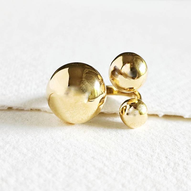 18K Vergoldet Drei Mond Kreis Kugel Ring Designer Verstellbar von BISJOUX