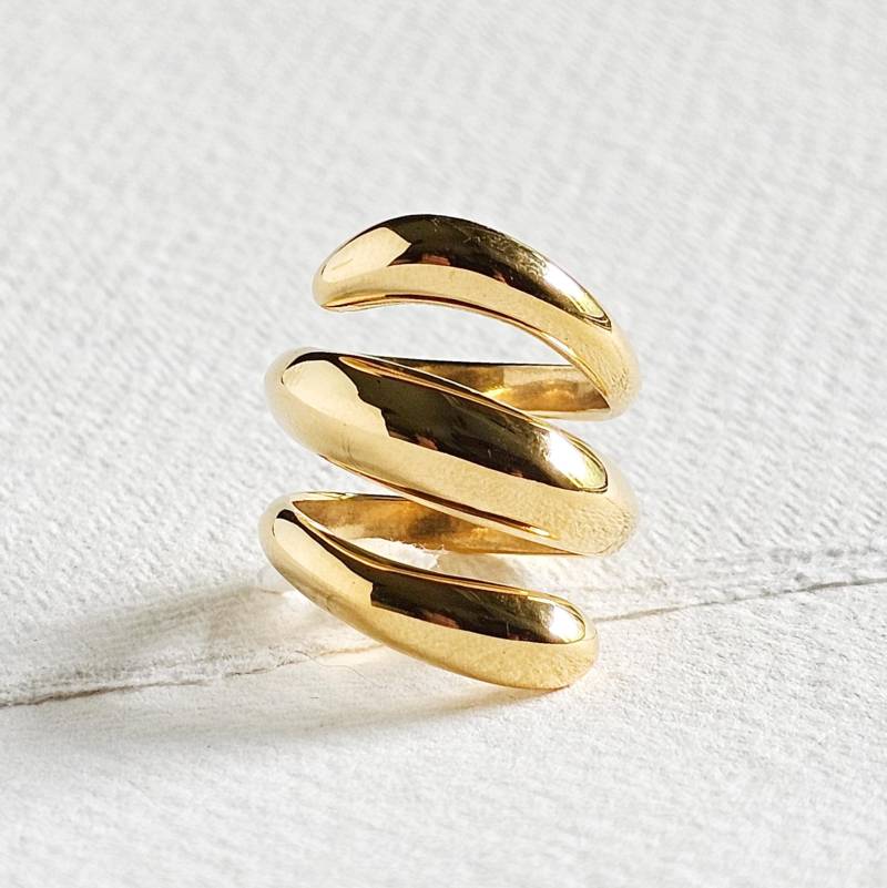 18K Vergoldet Mutige Statement Ring Hohe Qualität Nicht Anlaufen von BISJOUX