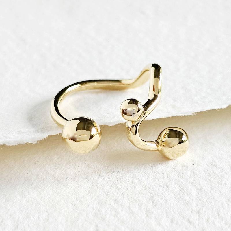 18K Vergoldeter Gezackter Mond Kreis Kugel Ring Designer Verstellbar von BISJOUX