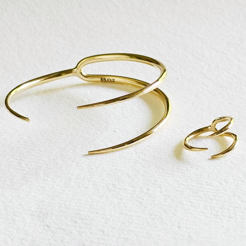 Messing Manschette Armreif Oder Ring Doppel Spike Wickeln Einstellbar Talon Kollektion Exklusivem Bisjoux Design von BISJOUX