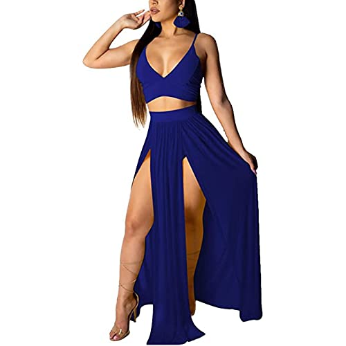 BISKAMY Damen Abendkleid Sommerkleid Sexy V-Ausschnitt Lange Schlinge Kleid Frauen Chiffon 2 Teiler Kleid mit Schlitz Partykleid Kleidung Maxikleid von BISKAMY