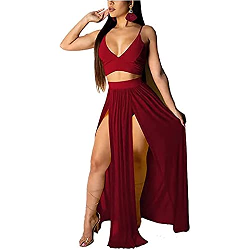 BISKAMY Damen Abendkleid Sommerkleid Sexy V-Ausschnitt Lange Schlinge Kleid Frauen Chiffon 2 Teiler Kleid mit Schlitz Partykleid Kleidung Maxikleid von BISKAMY