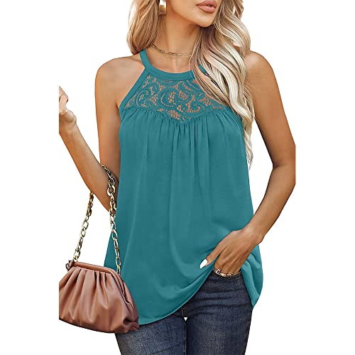 BISKAMY Damen Tank Top Sommer Ärmellose Weste Top Spitzen Neckholder Blusentop Casual Shirt Tops Bluse von BISKAMY