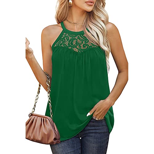 BISKAMY Damen Tank Top Sommer Ärmellose Weste Top Spitzen Neckholder Blusentop Casual Shirt Tops Bluse von BISKAMY