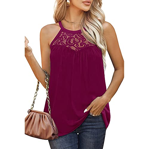 BISKAMY Damen Tank Top Sommer Ärmellose Weste Top Spitzen Neckholder Blusentop Casual Shirt Tops Bluse von BISKAMY