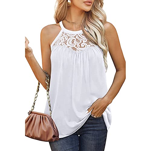 BISKAMY Damen Tank Top Sommer Ärmellose Weste Top Spitzen Neckholder Blusentop Casual Shirt Tops Bluse von BISKAMY