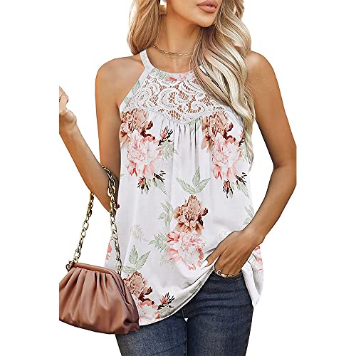 BISKAMY Damen Tank Top Sommer Ärmellose Weste Top Spitzen Neckholder Blusentop Casual Shirt Tops Bluse von BISKAMY