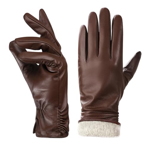 BISON DENIM Damen Winter Lederhandschuhe Warme Kaschmirhandschuhe Handschuhe Touchscreen-Funktion von BISON DENIM