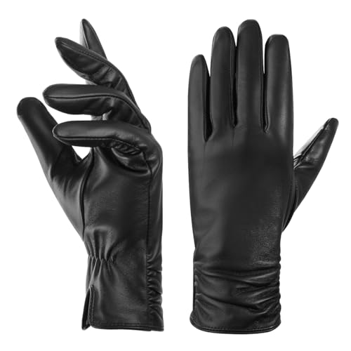 BISON DENIM Damen Winter Lederhandschuhe Warme Kaschmirhandschuhe Handschuhe Touchscreen-Funktion von BISON DENIM