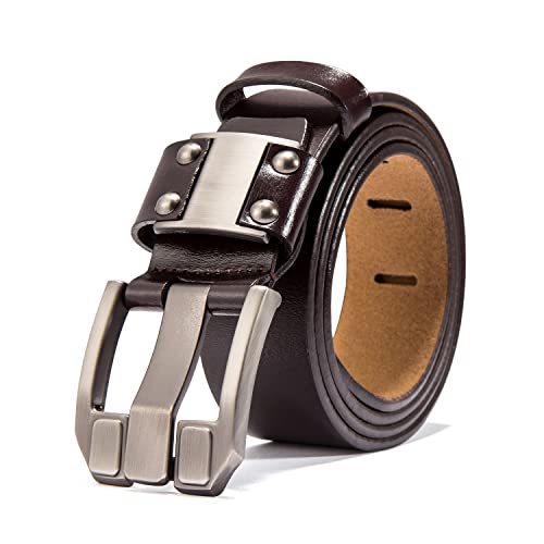 BISON DENIM Gürtel Herren,Ledergürtel Jeansgürtel Metall Retro Gürtel für Herren Kleidung 38mm Breit mit Geschenkbox von BISON DENIM