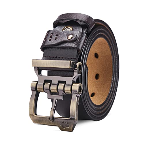 BISON DENIM Gürtel Herren,Ledergürtel Jeansgürtel Metall Retro Gürtel für Herren Kleidung 38mm Breit mit Geschenkbox von BISON DENIM