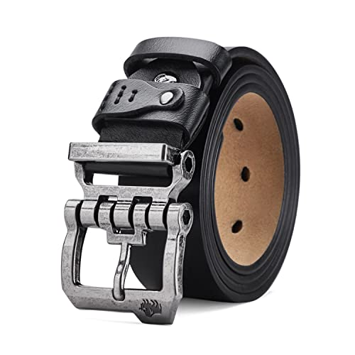 BISON DENIM Gürtel Herren,Ledergürtel Jeansgürtel Metall Retro Gürtel für Herren Kleidung 38mm Breit mit Geschenkbox von BISON DENIM