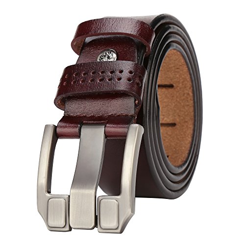 BISON DENIM Gürtel Herren,Ledergürtel Jeansgürtel Metall Retro Gürtel für Herren Kleidung 38mm Breit mit Geschenkbox von BISON DENIM