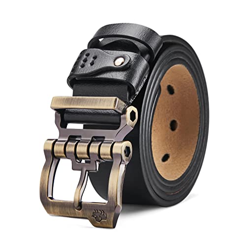 BISON DENIM Gürtel Herren,Ledergürtel Jeansgürtel Metall Retro Gürtel für Herren Kleidung 38mm Breit mit Geschenkbox von BISON DENIM