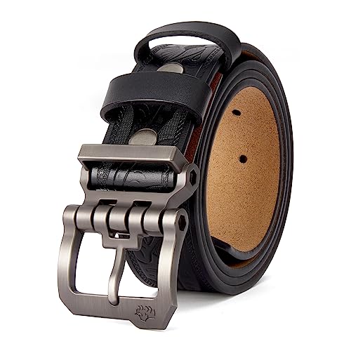 BISON DENIM Gürtel Herren,Ledergürtel Jeansgürtel Metall Retro Gürtel für Herren Kleidung 38mm Breit mit Geschenkbox von BISON DENIM