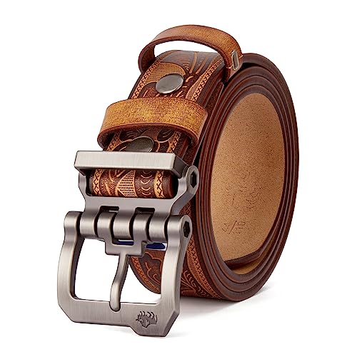 BISON DENIM Gürtel Herren,Ledergürtel Jeansgürtel Metall Retro Gürtel für Herren Kleidung 38mm Breit mit Geschenkbox von BISON DENIM
