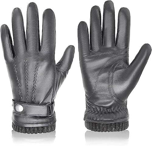 BISON DENIM Herren Echtleder Handschuhe Hohe Qualität Warmes Wollfutter Lederhandschuhe Smartphone Touch Funktion Herbst & Winter von BISON DENIM