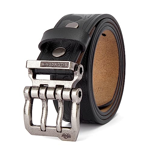 BISON DENIM Herren Gürtel aus Echtem Leder – 38 mm Breiter Ledergürtel mit Doppelter Nadel-Schließe – Casual Jeansgürtel für Männer von BISON DENIM