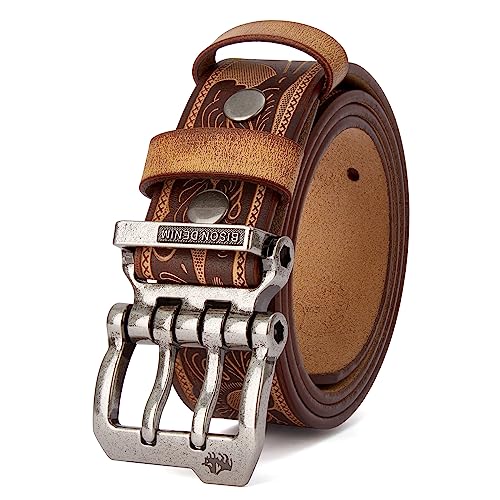BISON DENIM Herren Gürtel aus Echtem Leder – 38 mm Breiter Ledergürtel mit Doppelter Nadel-Schließe – Casual Jeansgürtel für Männer von BISON DENIM