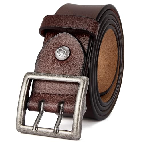 BISON DENIM Gürtel Herren,Ledergürtel Jeansgürtel Metall Retro Gürtel für Herren Kleidung 38mm Breit mit Geschenkbox von BISON DENIM