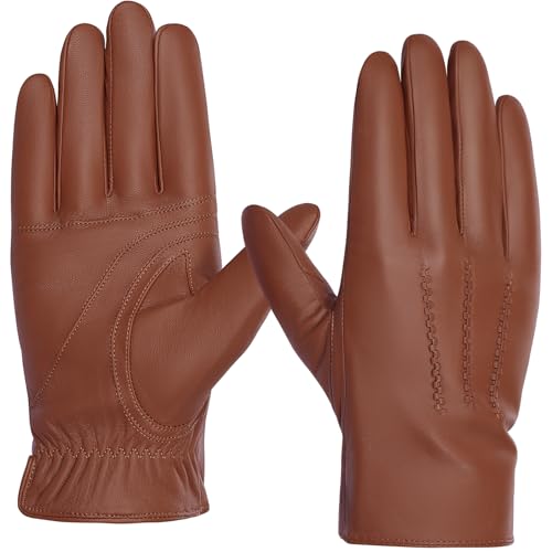 BISON DENIM Herren Lederhandschuhe Warm Kaschmirfutter Winddicht Handschuhe Touchscreen-Funktion von BISON DENIM