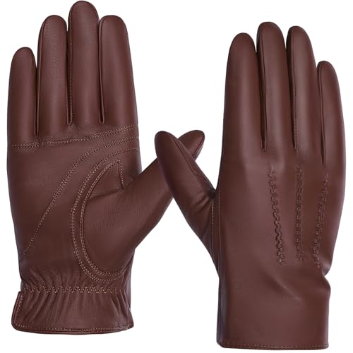 BISON DENIM Herren Lederhandschuhe Warm Kaschmirfutter Winddicht Handschuhe Touchscreen-Funktion von BISON DENIM