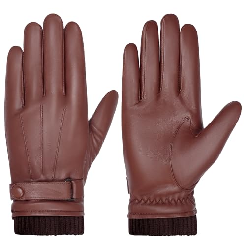 BISON DENIM Herren Thermo Winterhandschuhe Echtleder Handschuhe Touchscreen Lederhandschuhe Warme mit Fleece gefütterte Handschuhe Winddicht Wasserdicht von BISON DENIM