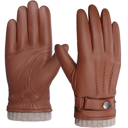 BISON DENIM Herren Winter Lederhandschuhe Warme Kaschmirhandschuhe Handschuhe Touchscreen-Funktion von BISON DENIM