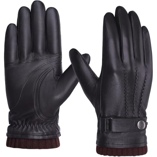 BISON DENIM Herren Winter Lederhandschuhe Warme Kaschmirhandschuhe Handschuhe Touchscreen-Funktion von BISON DENIM