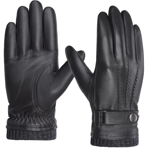 BISON DENIM Herren Winter Lederhandschuhe Warme Kaschmirhandschuhe Handschuhe Touchscreen-Funktion von BISON DENIM