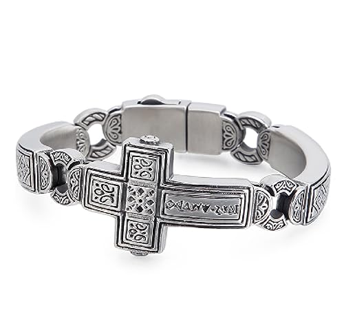 BISONBLUE Armband Herren Punk Armreif Retro Kreuz Hand Armband Geschenk Biker 20 cm Kette Unisex As Show von BISONBLUE