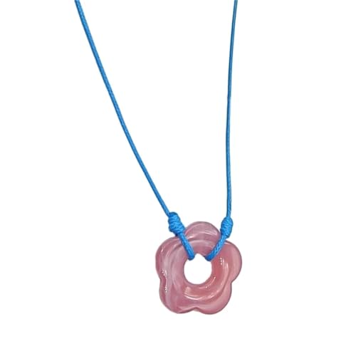 BISONBLUE Halskette Anhänger Damen Frauen Kette Mädchen Geschenk Freundin Blumenanhänger, Passende Schlüsselbeinkette, Verstellbares Zugseil, Kaltwind-Halskette, Rosa von BISONBLUE