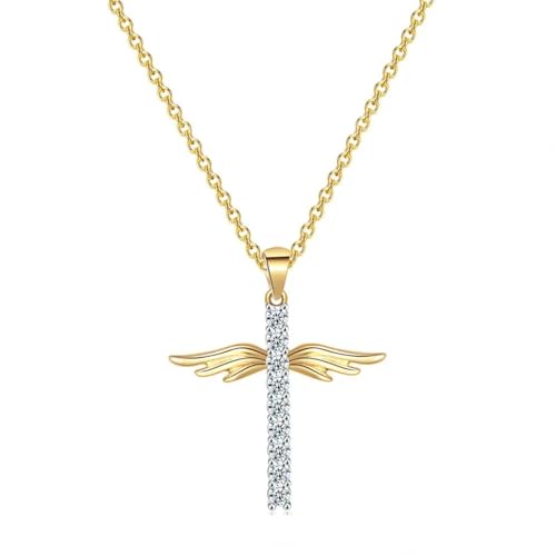 BISONBLUE Halskette Anhänger Damen Frauen Kette Mädchen Geschenk Freundin Kreuz-Anhänger-Halskette Für Damen, Luxuriöse Kreuz-Hip-Hop-Kette von BISONBLUE