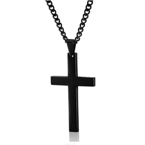 BISONBLUE Halskette Anhänger Damen Frauen Kette Mädchen Geschenk Freundin Punk-Kreuz-Anhänger-Halskette Für Männer Und Frauen, Minimalistische Männliche Und Weibliche Halsketten, Schwarz von BISONBLUE