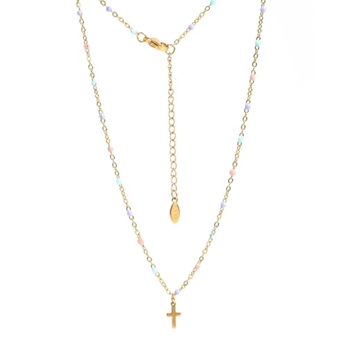 BISONBLUE Halskette Damen Anhänger Geschenk Frauen Kette Geschenk Kreuz-Anhänger-Halskette, Rosenkranz-Perlen-Halskette, Xn313-Farbe von BISONBLUE