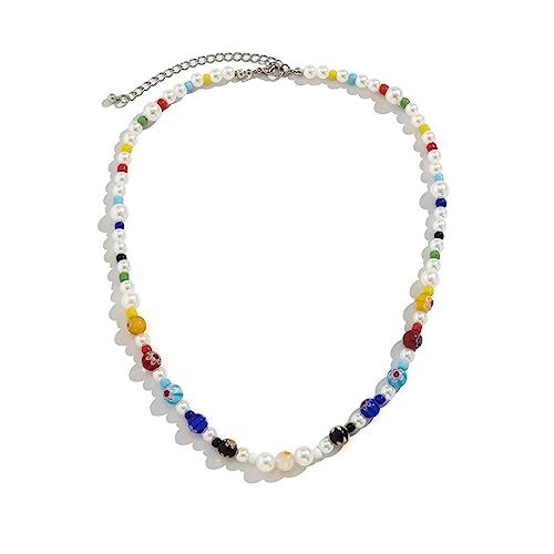 BISONBLUE Halskette Herren Anhänger Chain Ketten Dame Geschenk Einfache Hip-Hop-Stil Bunte Kristallperlen Perlenkette Mann Sonnenschein Farbige Perlenkette Perle Bunte Halskette von BISONBLUE