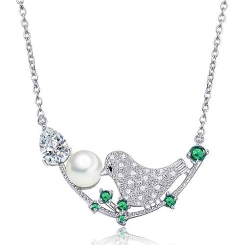 BISONBLUE Halskette für Damen Anhänger Frauen Herren Kette Pulloverkette Wassertropfenförmige Perlenkette Für Damen, Edelsteine, Smaragd, Halsschmuck, Vogelzweig, Grün von BISONBLUE